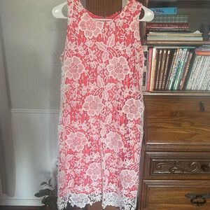 Sleeveless Pink Lace Overlay Dress
